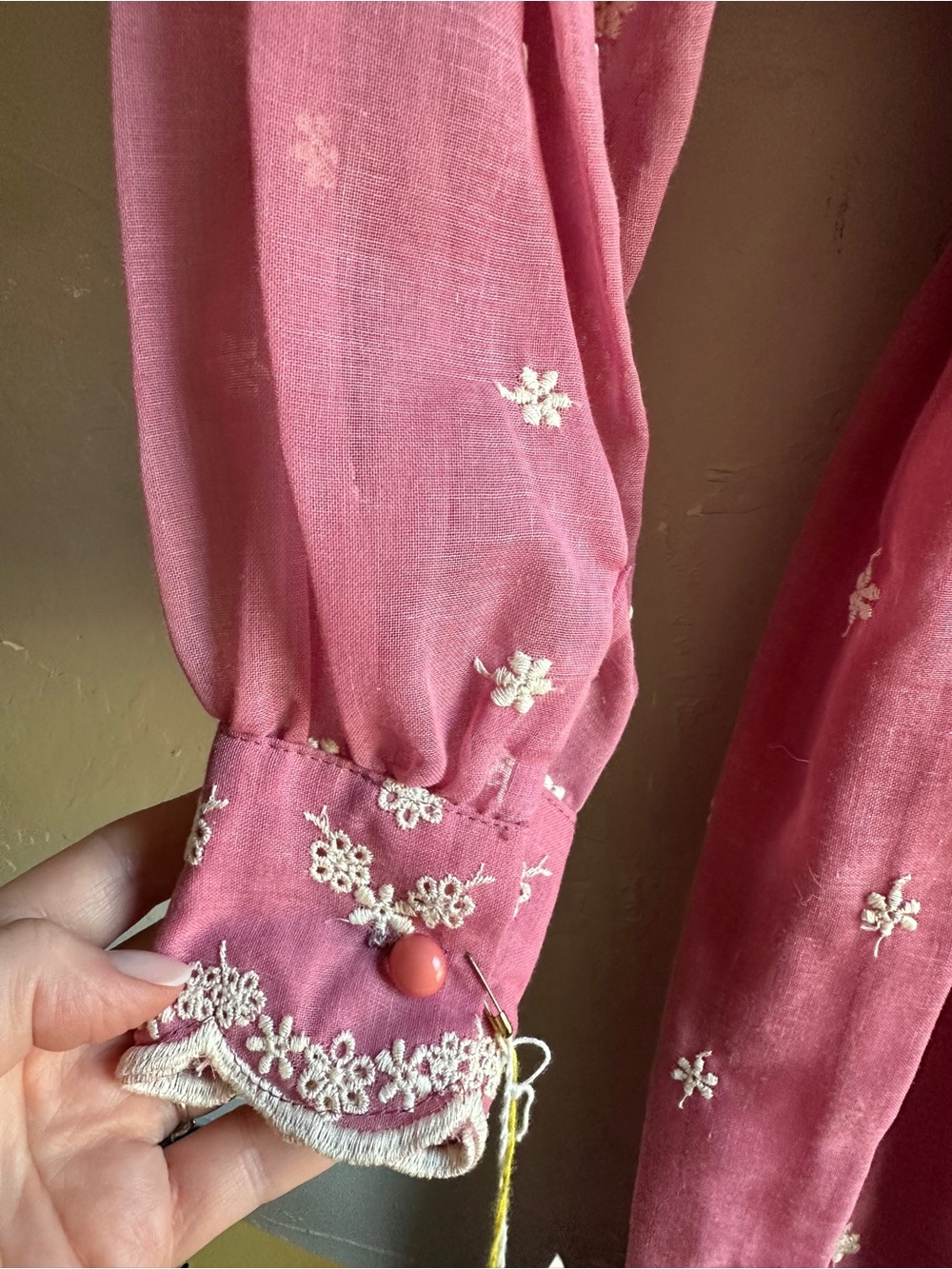 Vintage Pink Prairie Cottagecore Midi Dress NWT Romantic Floral Embroidered USA - Picture 6 of 15